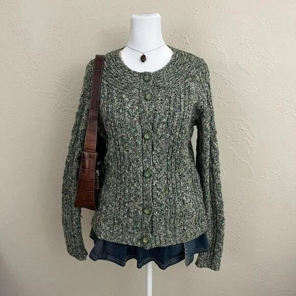 y2k green blue marbled girly granola cottagecore knit cardigan sweater - Picture 2 of 8